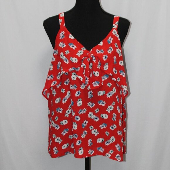 Blue Rain Tops - Blue Rain Strappy Red, White and Blue Floral Top